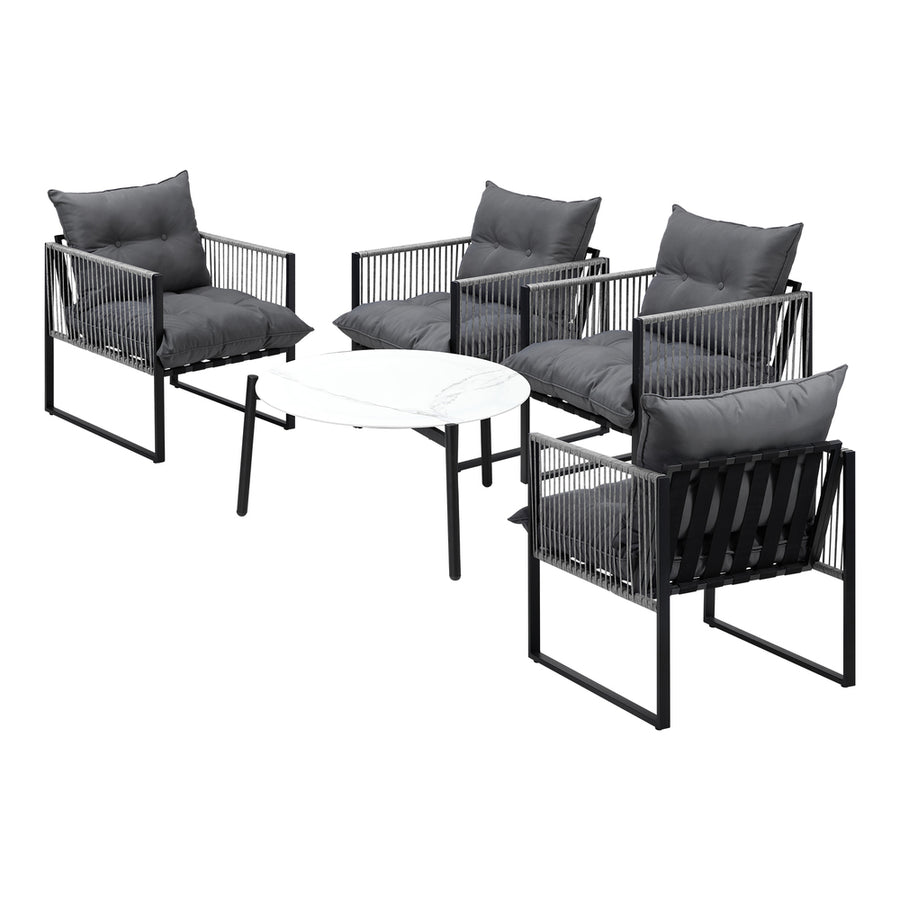 Livsip 5PCS Outdoor Patio Set White 70cm Table Cushioned Armchairs, image 7