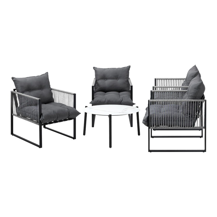 Livsip 5PCS Outdoor Patio Set White 70cm Table Cushioned Armchairs, image 4