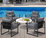 Livsip 5PCS Outdoor Patio Set White 70cm Table Cushioned Armchairs - Extra Image