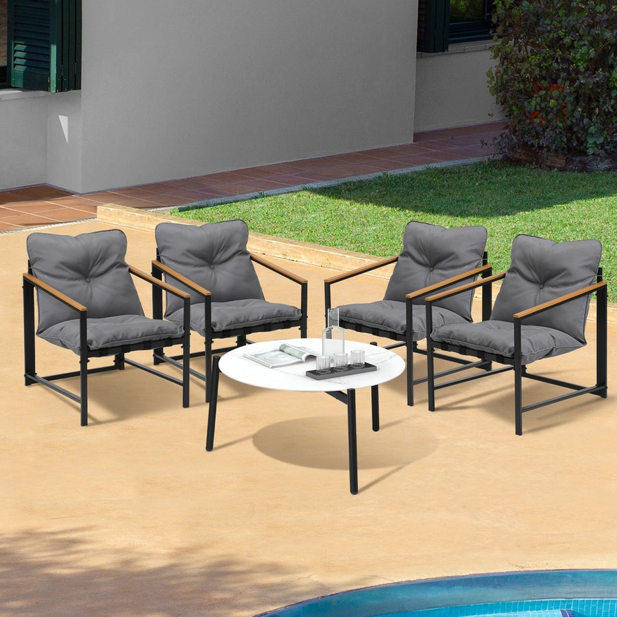 Livsip 4 Seater Outdoor Patio Set 70CM Round White Marble Table