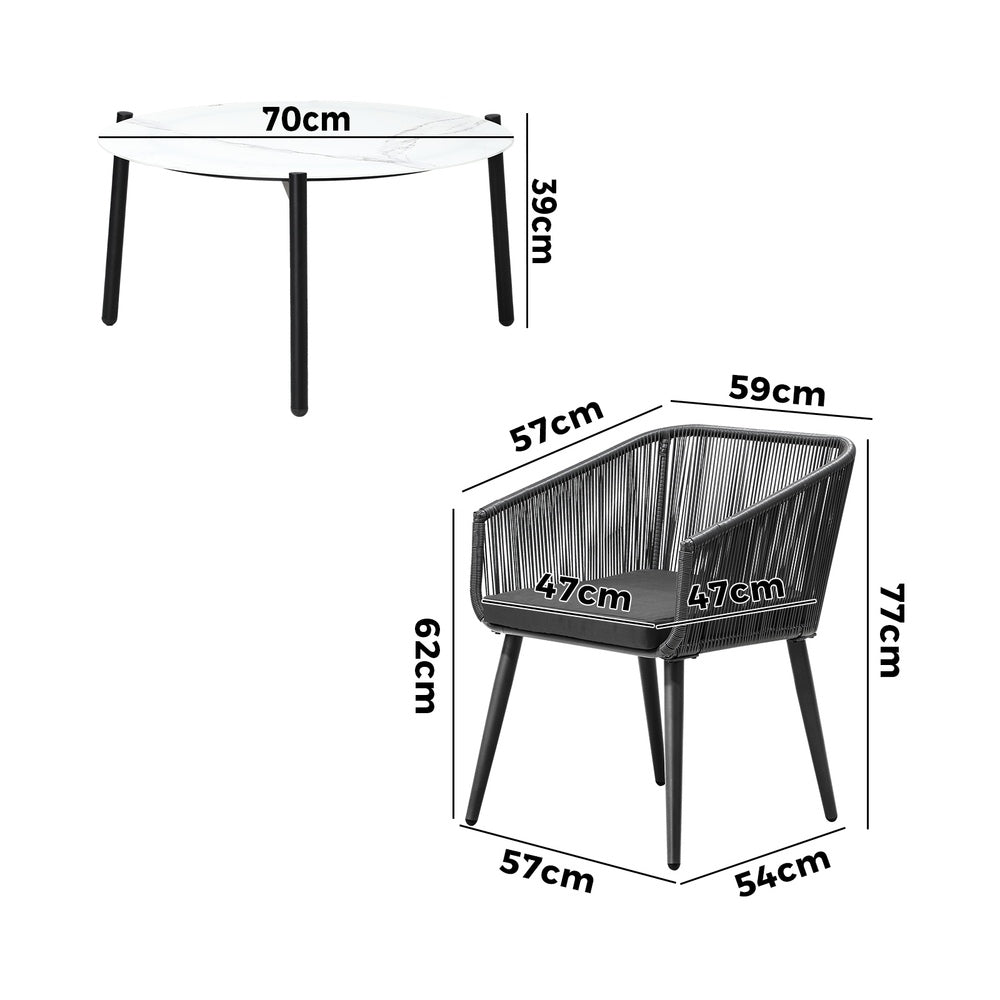Livsip Outdoor Lounge Setting Furniture 3 Piece Patio Set