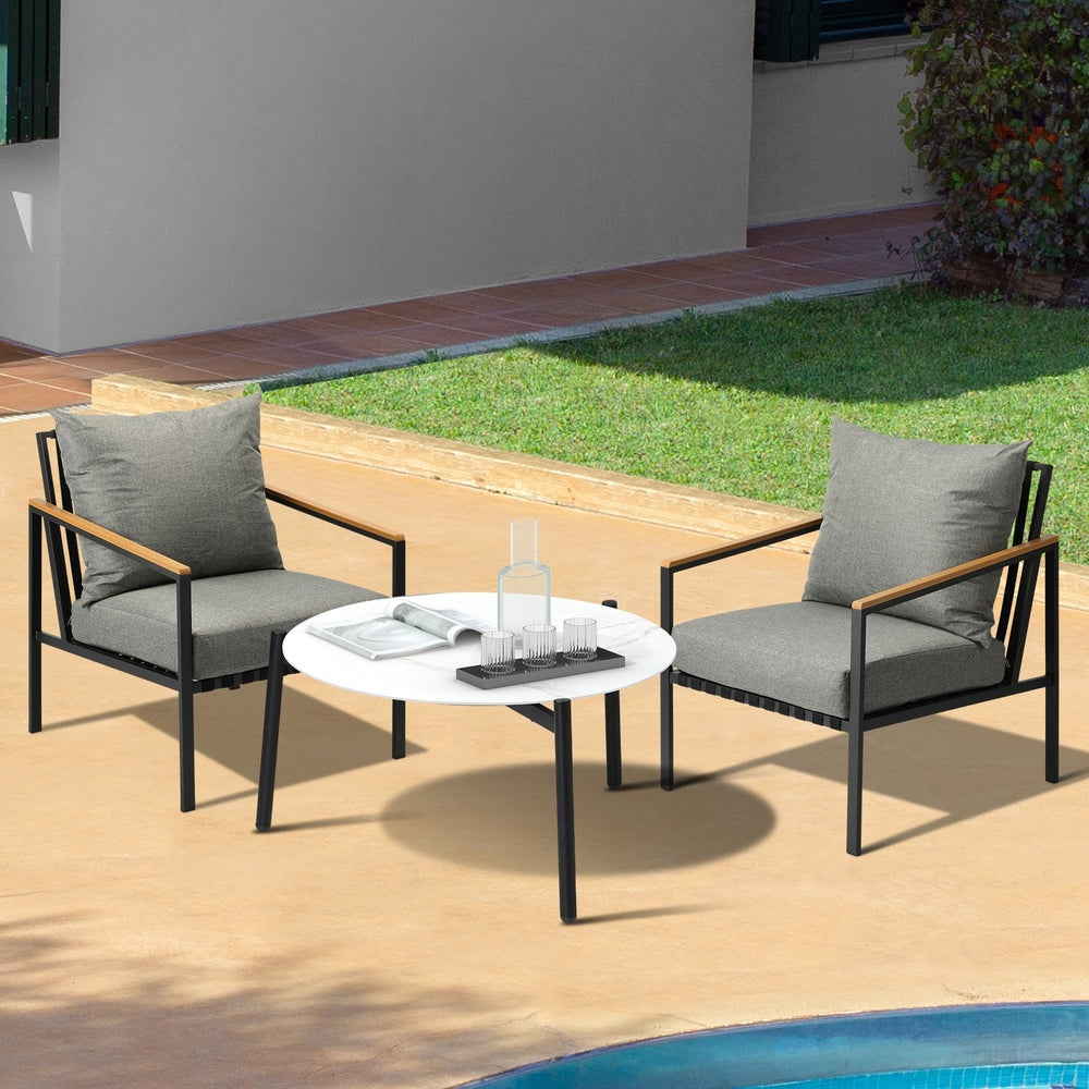 Livsip 3PCS Outdoor Lounge Set White 70cm Coffee Table Chairs