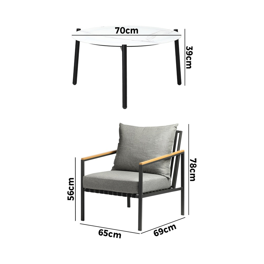 Livsip 3PCS Outdoor Lounge Set White 70cm Coffee Table Chairs