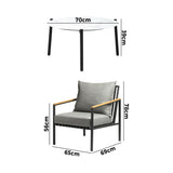 Livsip 3PCS Outdoor Lounge Set White 70cm Coffee Table Chairs - Close-Up Angle