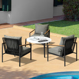 Livsip 4PCS Outdoor Lounge Set White 70cm Coffee Table with Chairs - Rear View