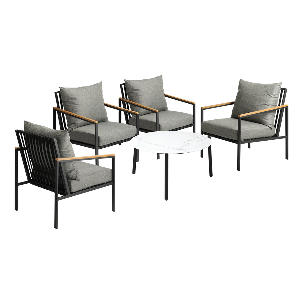 Livsip 5PCS Outdoor Lounge Set White 70cm Coffee Table with 4 Chairs