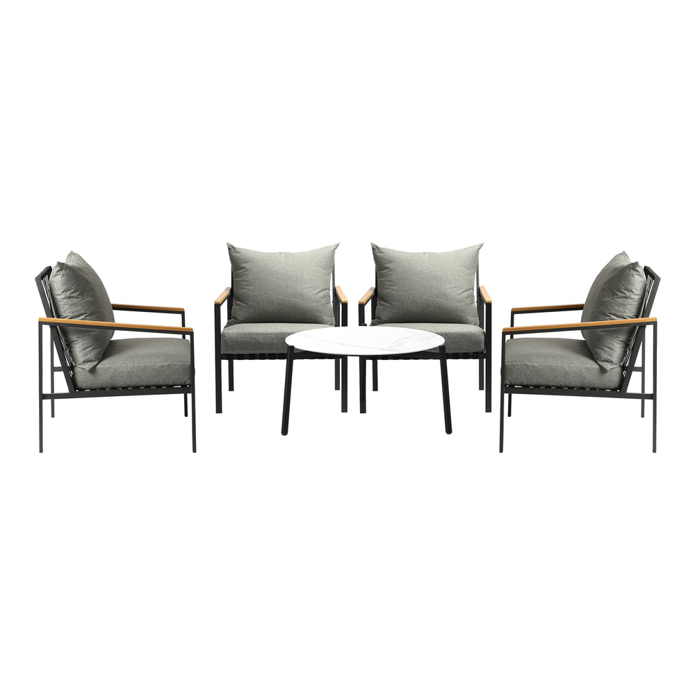 Livsip 5PCS Outdoor Lounge Set White 70cm Coffee Table with 4 Chairs