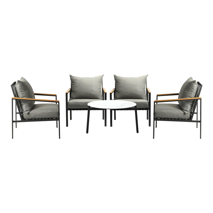 Livsip 5PCS Outdoor Lounge Set White 70cm Coffee Table with 4 Chairs