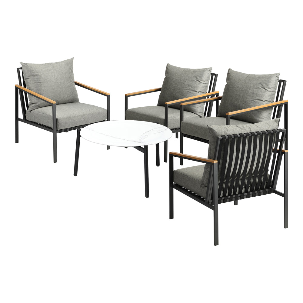 Livsip 5PCS Outdoor Lounge Set White 70cm Coffee Table with 4 Chairs