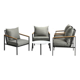 Livsip 5PCS Outdoor Lounge Set White 70cm Coffee Table with 4 Chairs - Front View