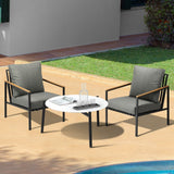 Livsip  3PC Outdoor Patio Set White 70cm Coffee Table Sofa Chair - 45-Degree Angle