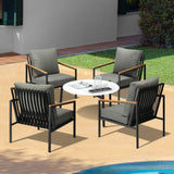 Livsip 5PC Outdoor Patio Set White 70cm Coffee Table Sofa Chairs - Side View