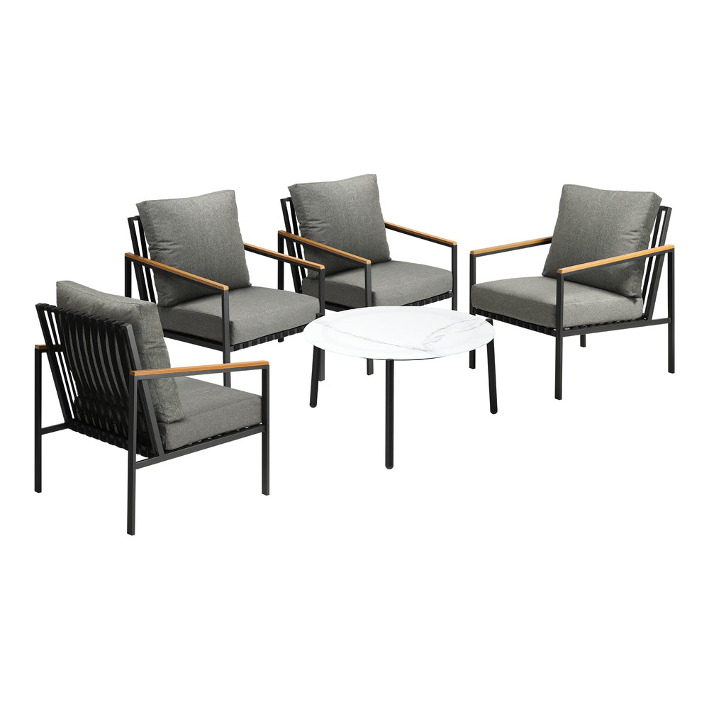 Livsip 5PC Outdoor Patio Set White 70cm Coffee Table Sofa Chairs