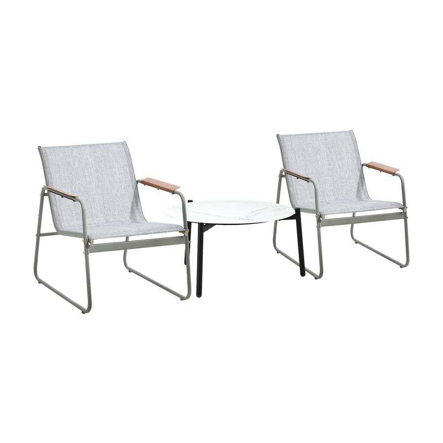 Livsip 3PCS Outdoor Bistro Set Patio Chair 70cm White Table Textilene