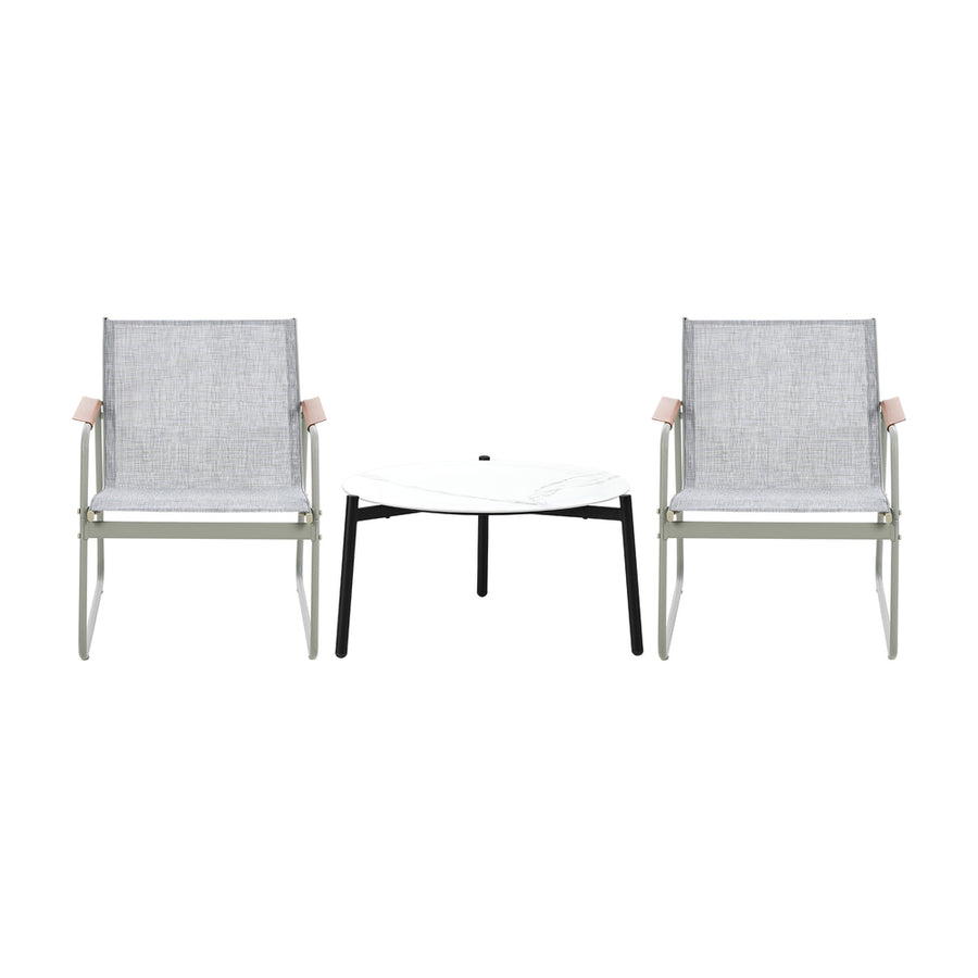 Livsip 3PCS Outdoor Bistro Set Patio Chair 70cm White Table Textilene