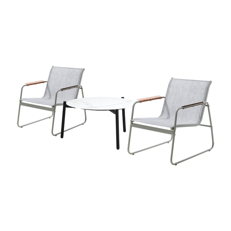 Livsip 3PCS Outdoor Bistro Set Patio Chair 70cm White Table Textilene