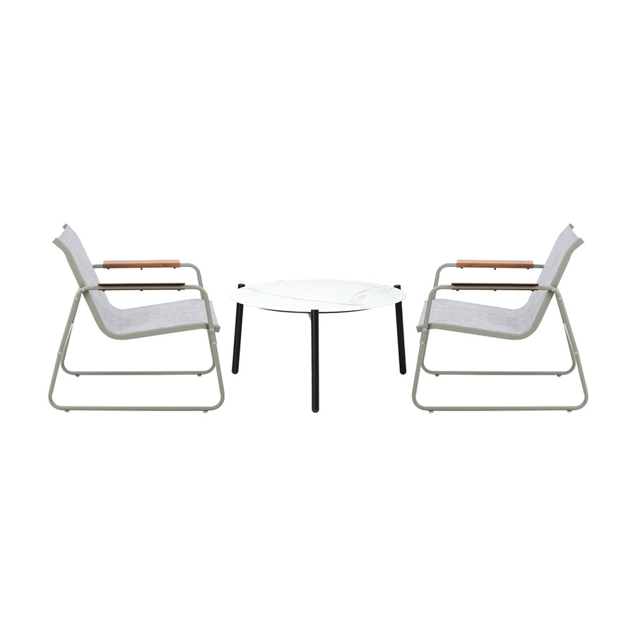 Livsip 3PCS Outdoor Bistro Set Patio Chair 70cm White Table Textilene