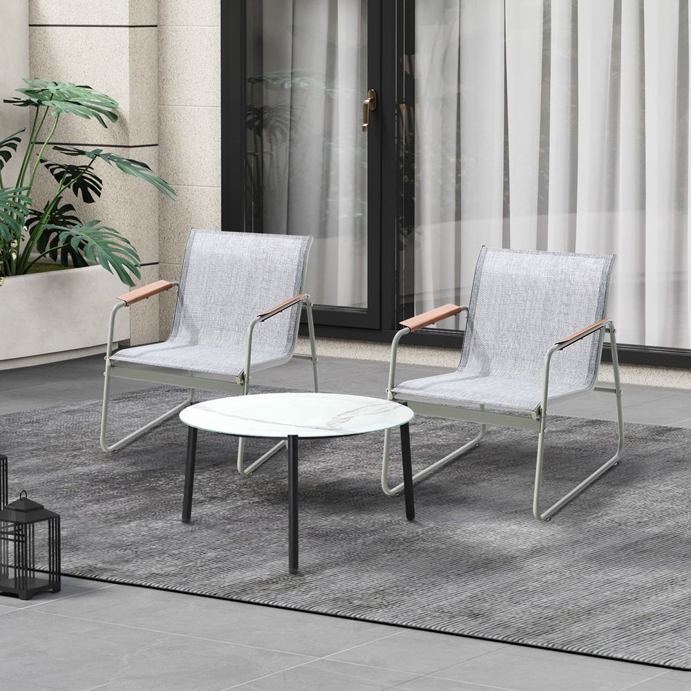 Livsip 3PCS Outdoor Bistro Set Patio Chair 70cm White Table Textilene