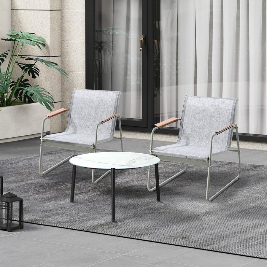 Livsip 3PCS Outdoor Bistro Set Patio Chair 70cm White Table Textilene