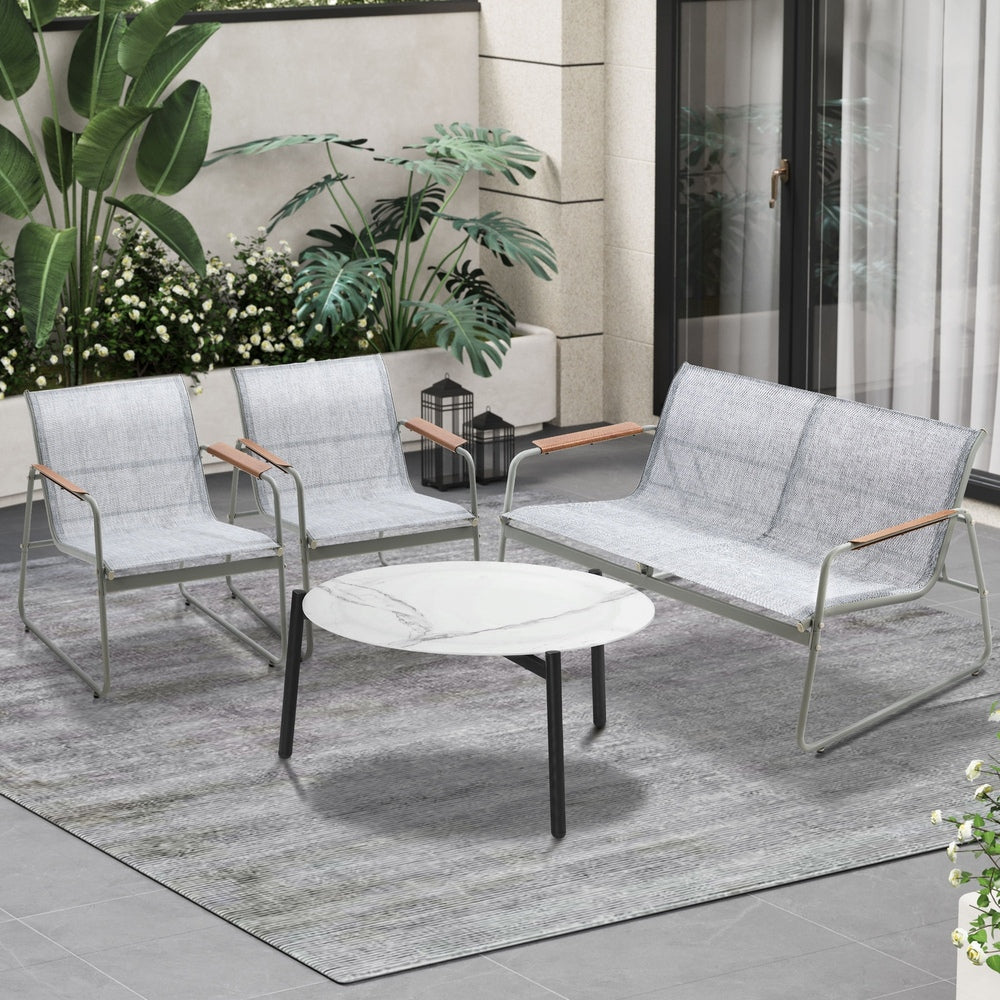 Livsip Outdoor Lounge Set 4 Seater Patio Chairs 70cm White Table
