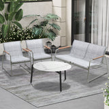 Livsip Outdoor Lounge Set 4 Seater Patio Chairs 70cm White Table - 45-Degree Angle