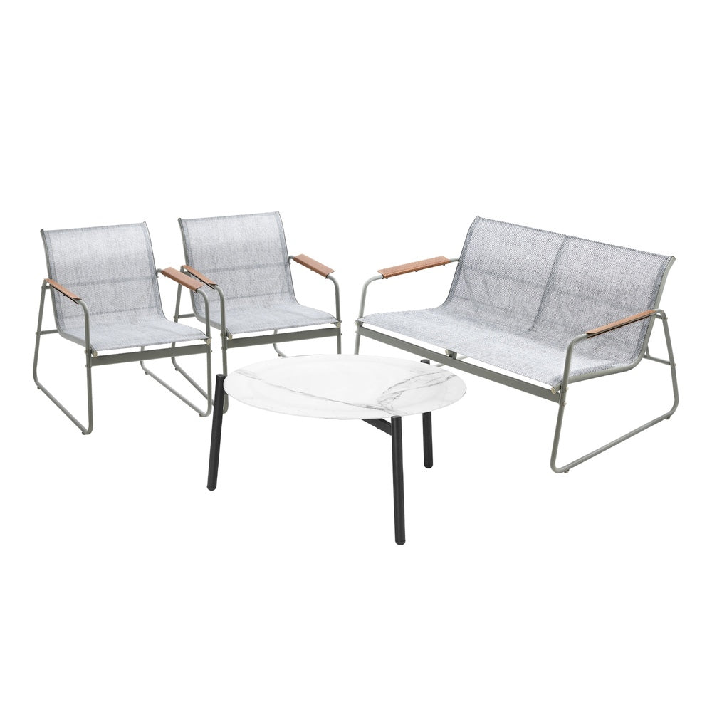 Livsip Outdoor Lounge Set 4 Seater Patio Chairs 70cm White Table