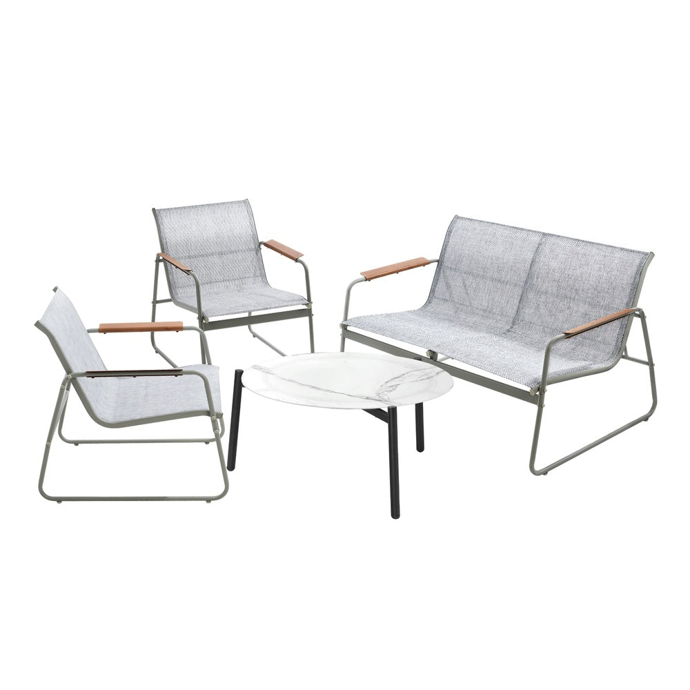 Livsip Outdoor Lounge Set 4 Seater Patio Chairs 70cm White Table