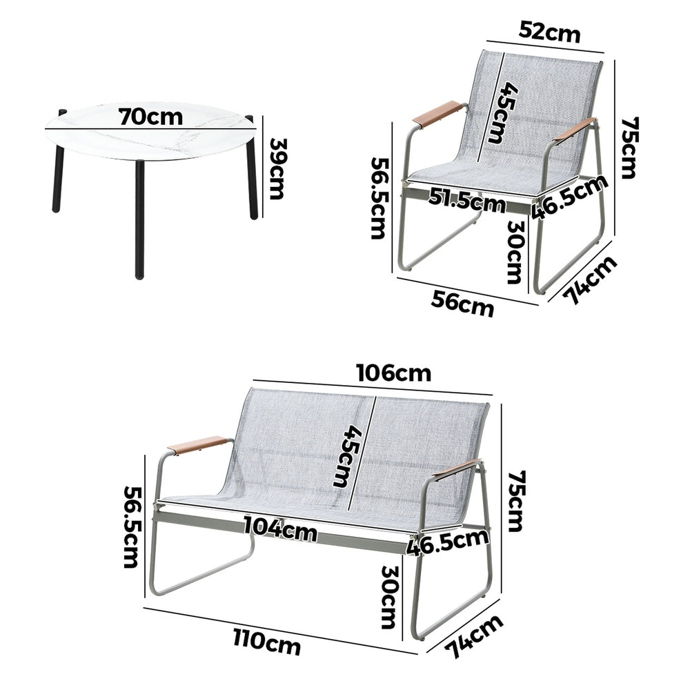 Livsip Outdoor Lounge Set 4 Seater Patio Chairs 70cm White Table