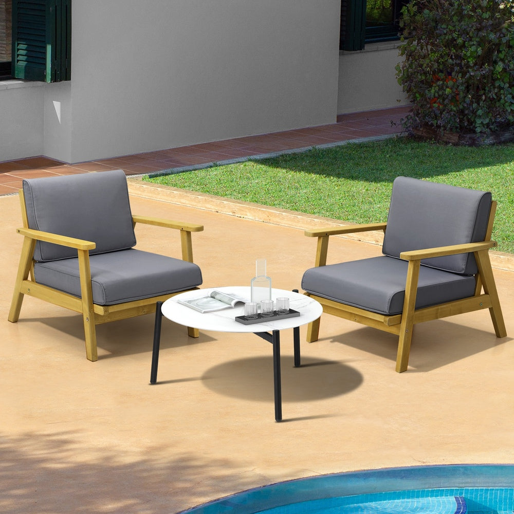 Livsip 2 Seater Outdoor Lounge Set 70cm White Coffee Side Table