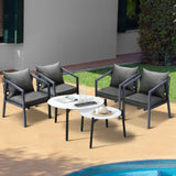 Livsip 6PCS Outdoor Patio Set White 70cm Coffee Table Set Grey Chairs - Rear View