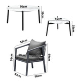 Livsip 6PCS Outdoor Patio Set White 70cm Coffee Table Set Grey Chairs - Front View