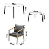 Livsip 6PCS Outdoor Patio Set White 70cm Coffee Table Set Natural Chairs - 45-Degree Angle