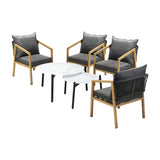 Livsip 6PCS Outdoor Patio Set White 70cm Coffee Table Set Natural Chairs - Front View