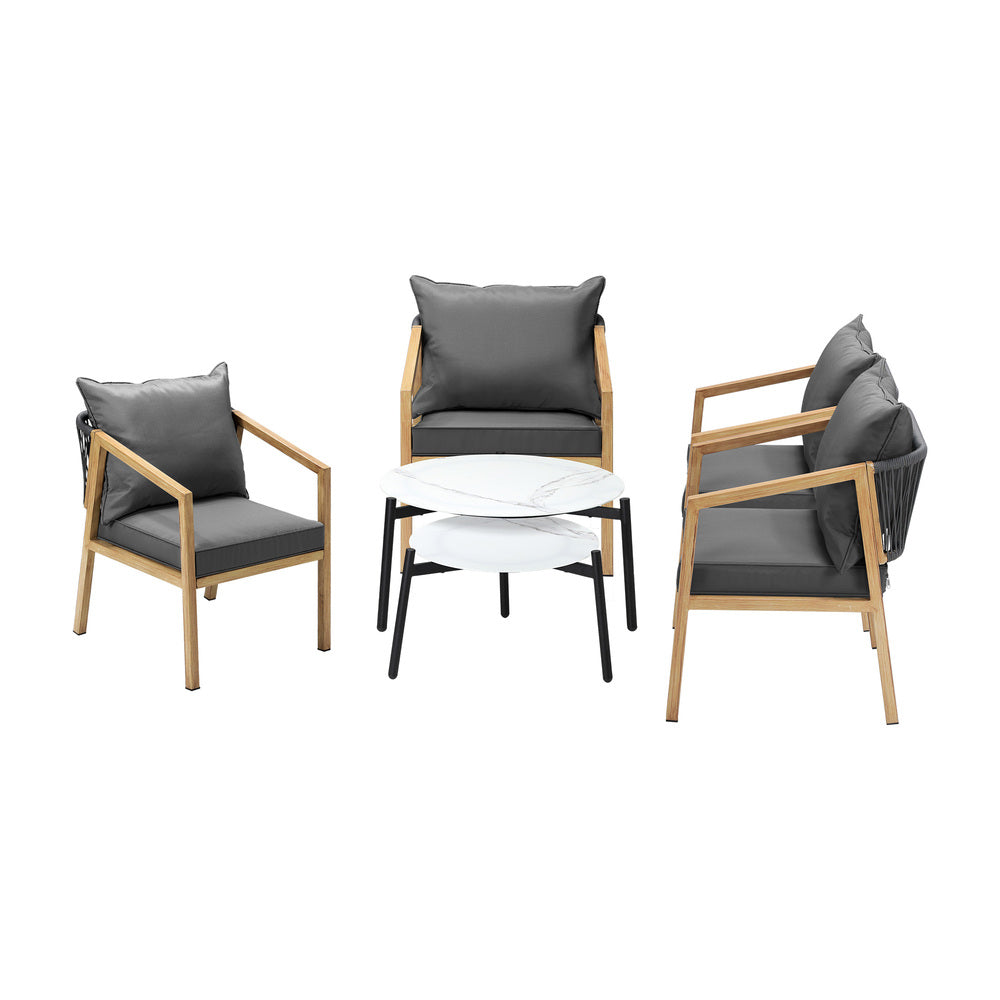 Livsip 6PCS Outdoor Patio Set White 70cm Coffee Table Set Natural Chairs