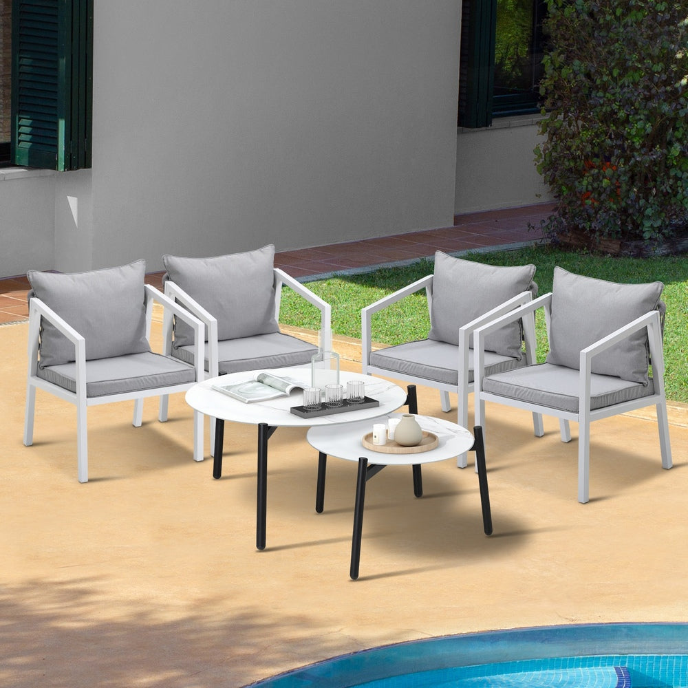 Livsip 6PCS Outdoor Patio Set White 70cm Coffee Table Set White Chairs