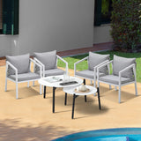 Livsip 6PCS Outdoor Patio Set White 70cm Coffee Table Set White Chairs - Front View