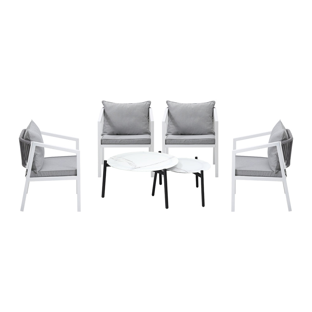 Livsip 6PCS Outdoor Patio Set White 70cm Coffee Table Set White Chairs