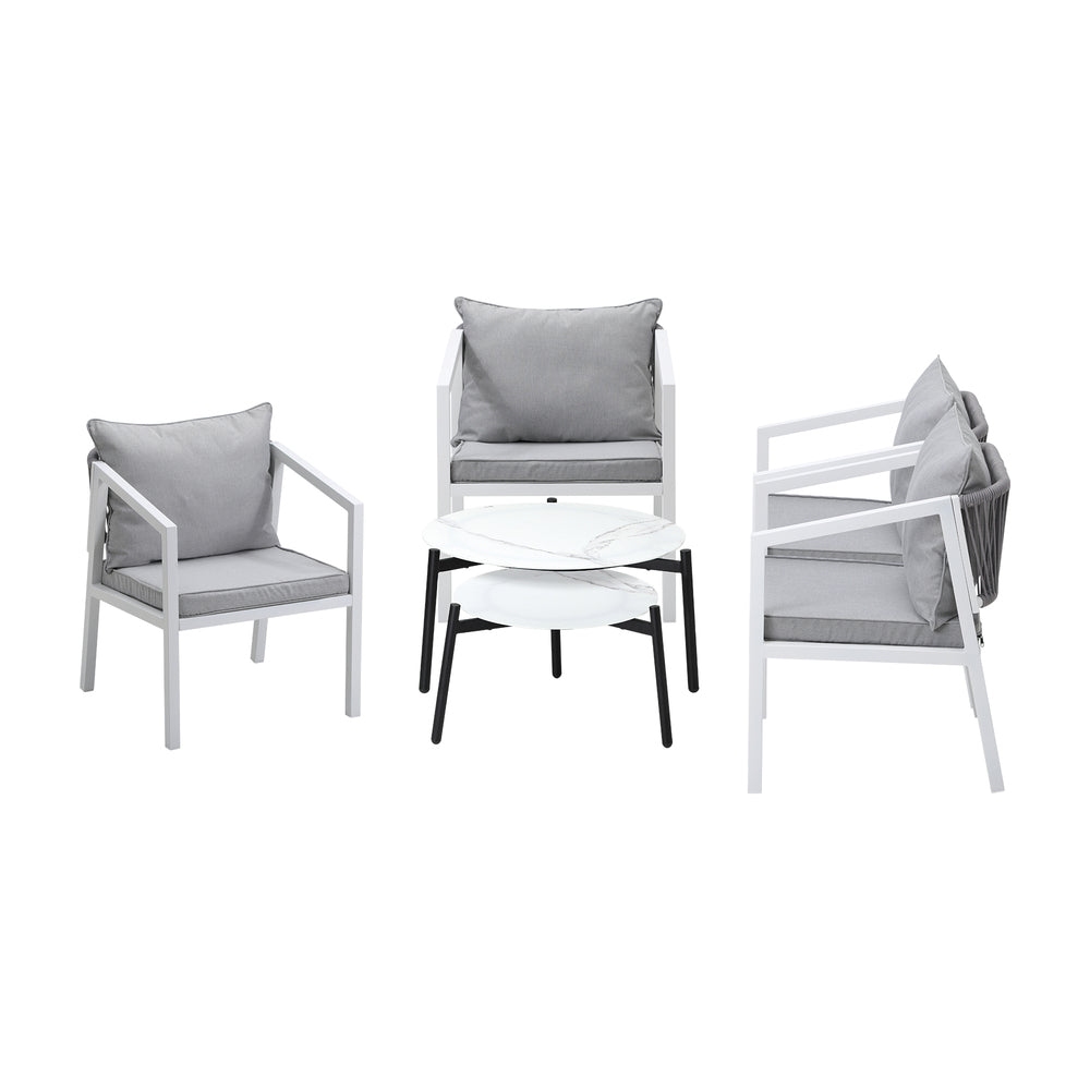 Livsip 6PCS Outdoor Patio Set White 70cm Coffee Table Set White Chairs