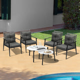 Livsip Outdoor Patio Set 2pc White Marble Table Sets 4pc Rattan Chairs - Front View