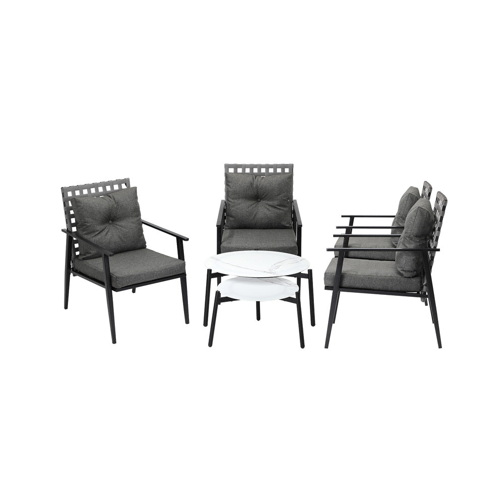 Livsip Outdoor Patio Set 2pc White Marble Table Sets 4pc Rattan Chairs