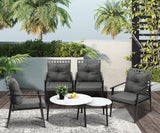 Livsip Outdoor Patio Set 2pc White Marble Table Sets 4pc Rattan Chairs - Close-Up Angle