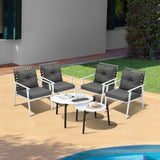 Livsip 6pc Outdoor Lounge Sets White Round Tables 4pc Rattan Chairs - Top-Down View