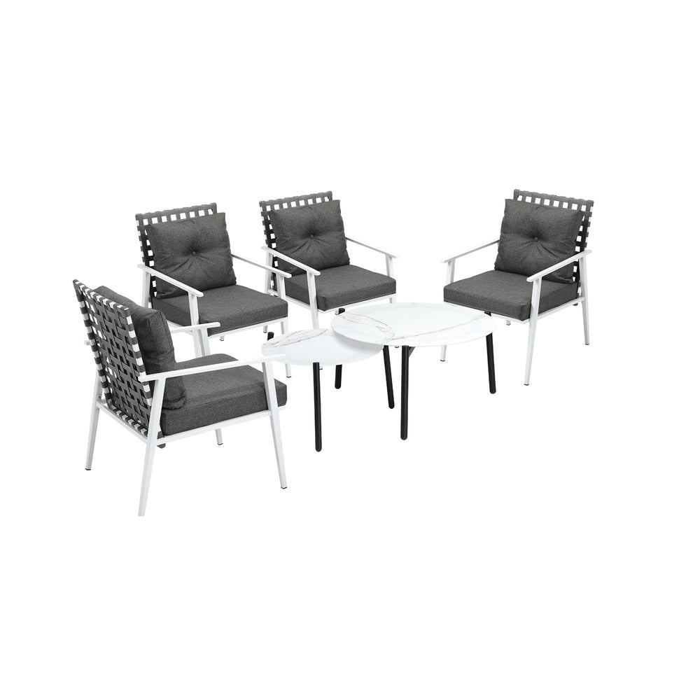 Livsip 6pc Outdoor Lounge Sets White Round Tables 4pc Rattan Chairs