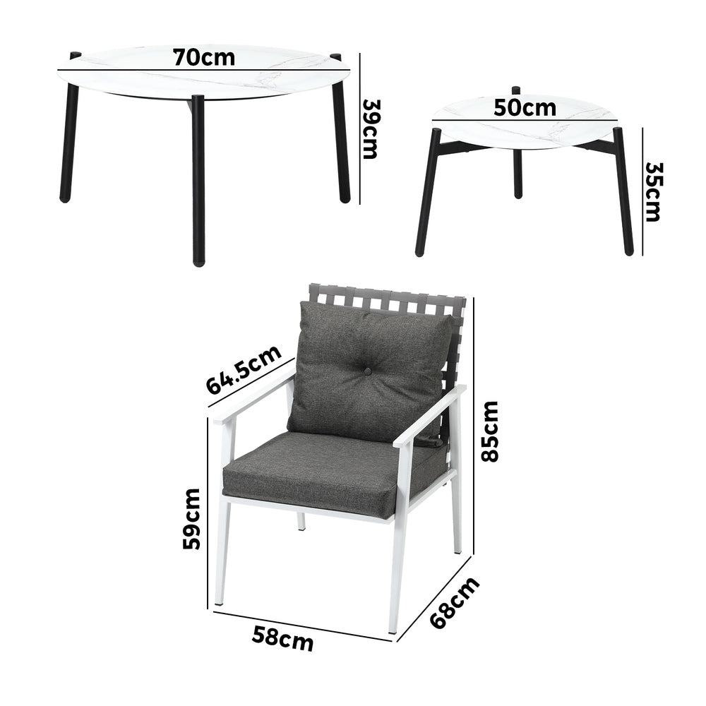 Livsip 6pc Outdoor Lounge Sets White Round Tables 4pc Rattan Chairs