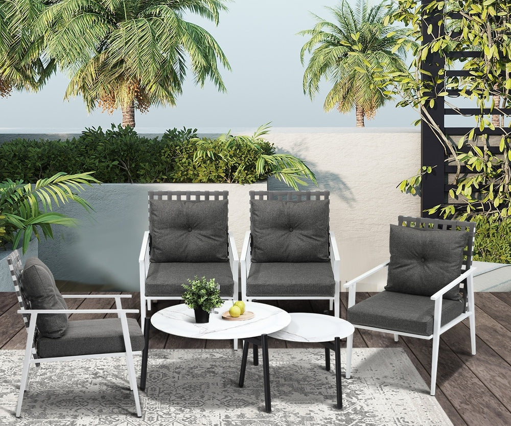 Livsip 6pc Outdoor Lounge Sets White Round Tables 4pc Rattan Chairs
