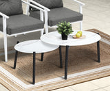Livsip 6pc Outdoor Lounge Sets White Round Tables 4pc Rattan Chairs - Rear View