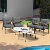 Livsip 6 Piece Outdoor Patio Set White Table Set Black Armchairs - 45-Degree Angle