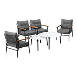 Livsip 6 Piece Outdoor Patio Set White Table Set Black Armchairs
