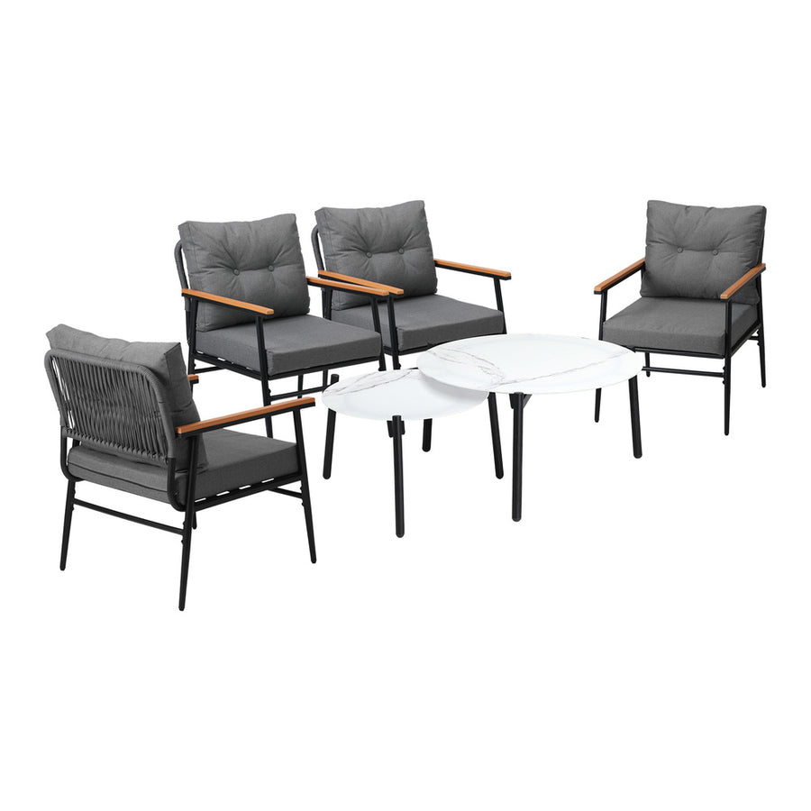 Livsip 6 Piece Outdoor Patio Set White Table Set Black Armchairs