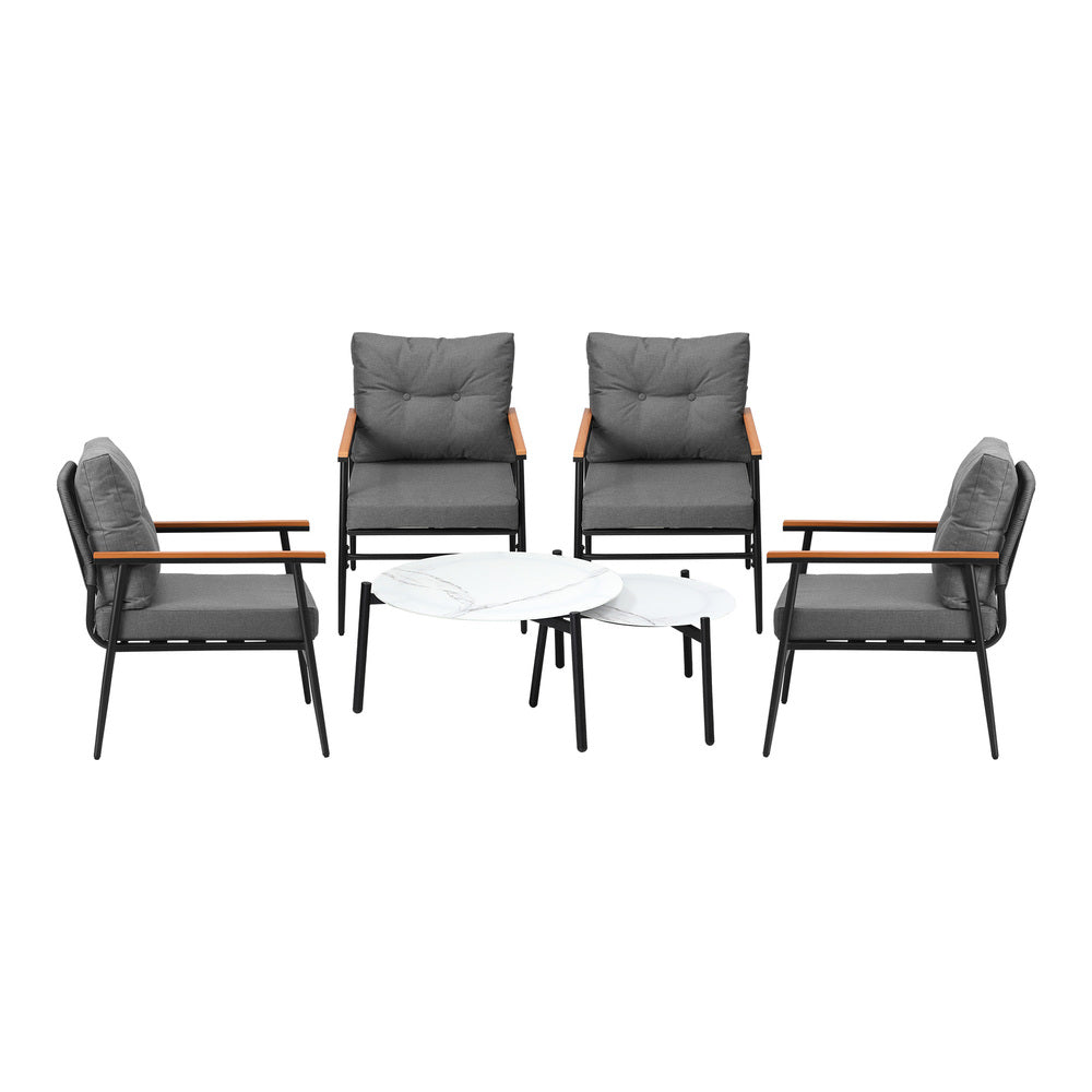 Livsip 6 Piece Outdoor Patio Set White Table Set Black Armchairs